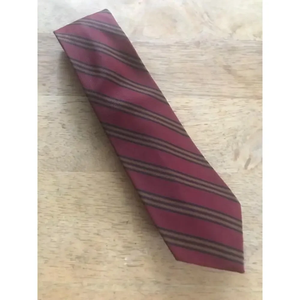 Vintage Big and Tall Mens Striped Tie, Dark Red Black Olive Green Neck Tie